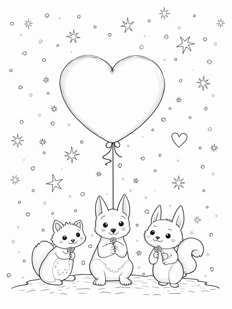 Animals celebrating Valentine’s Day coloring pages