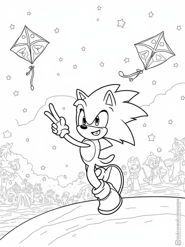 Super Sonic flying a kite coloring pages