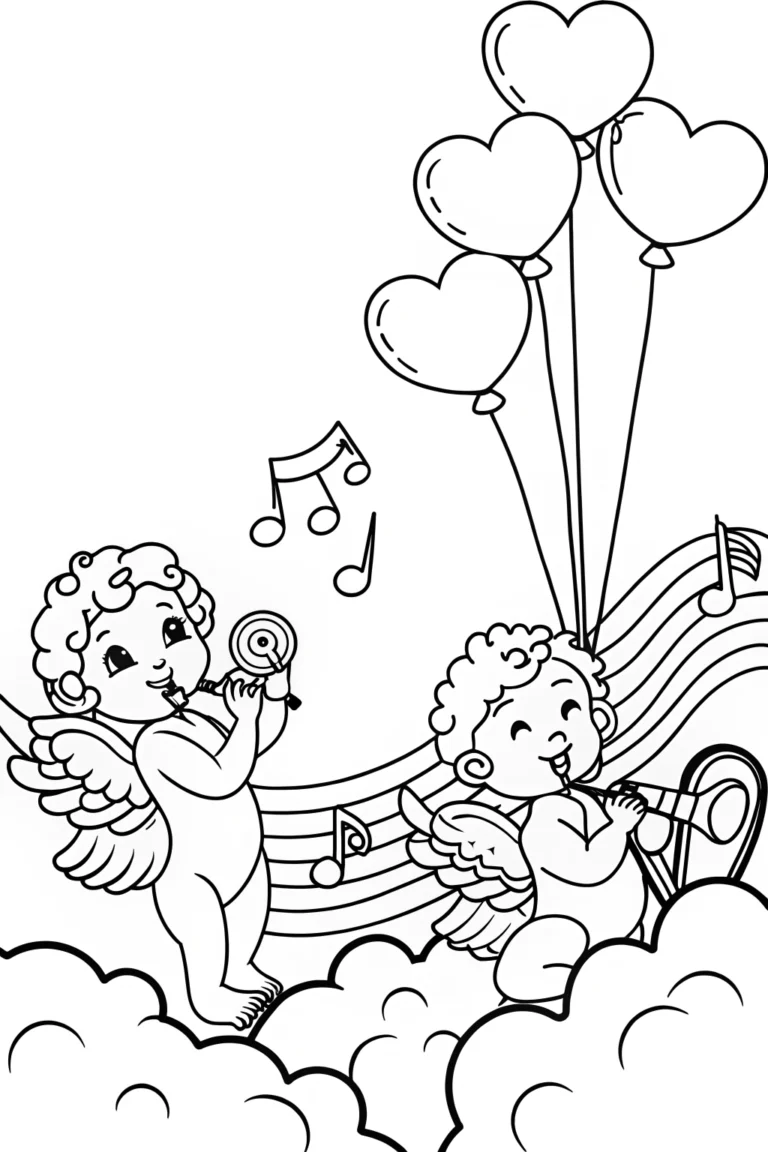 Cherubs playing candy instruments coloring pages