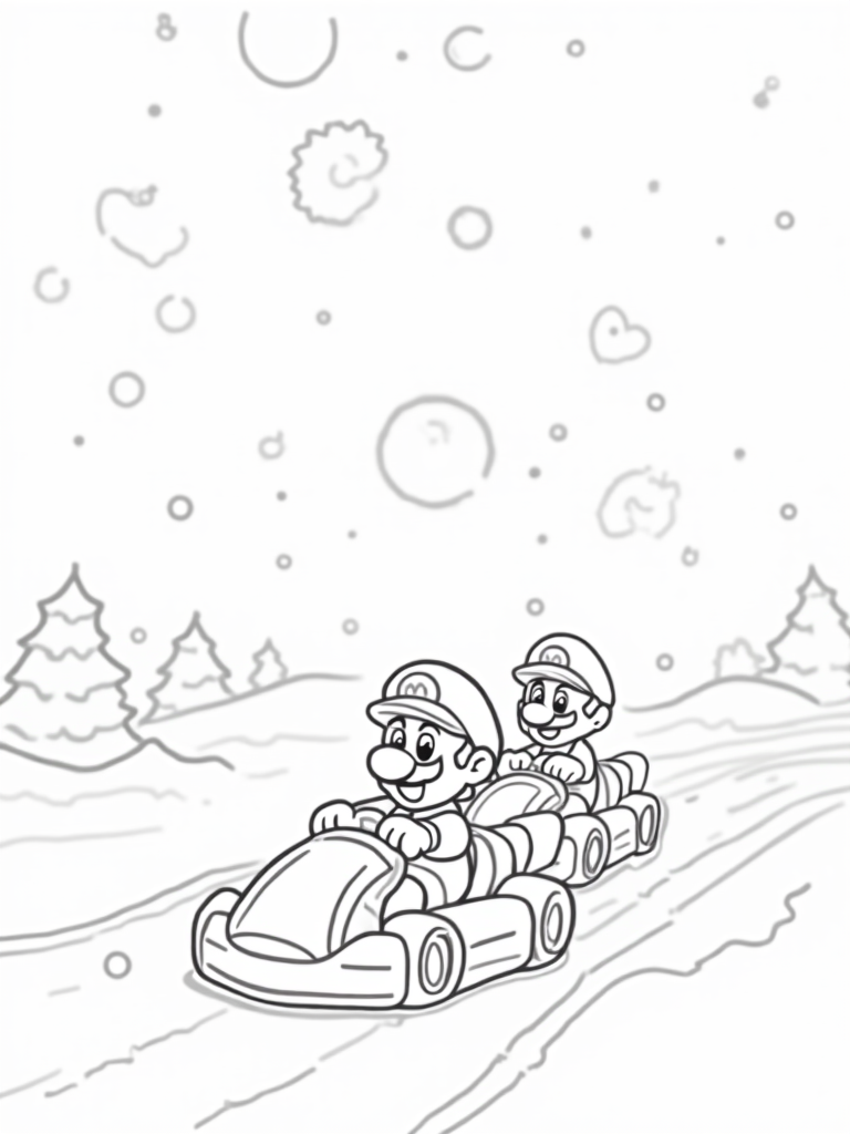 Mario and Luigi racing in winter