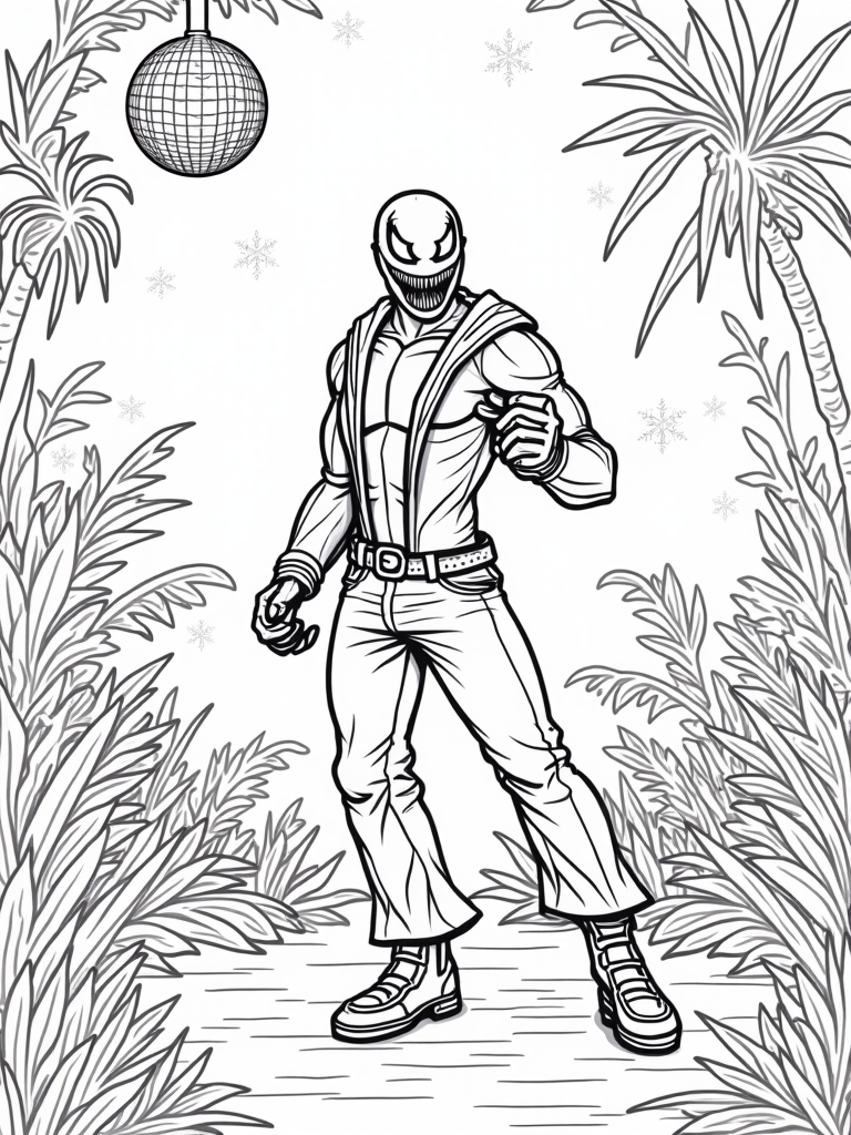 Venom dancing in a neon jungle coloring pages