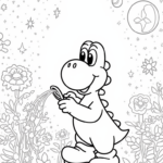 Yoshi watering magical flowers