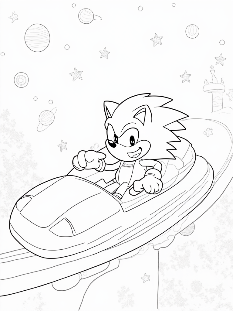 Super Sonic on a roller coaster coloring pages