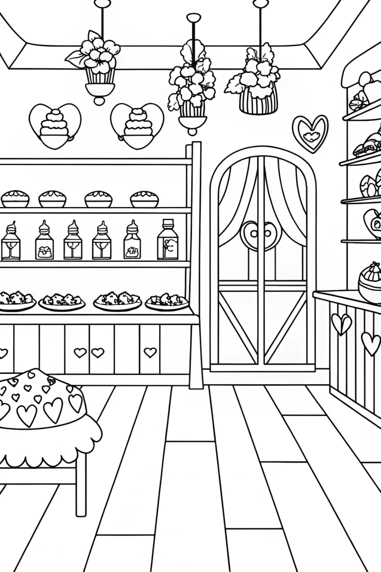 Enchanted love potion bakery coloring pages