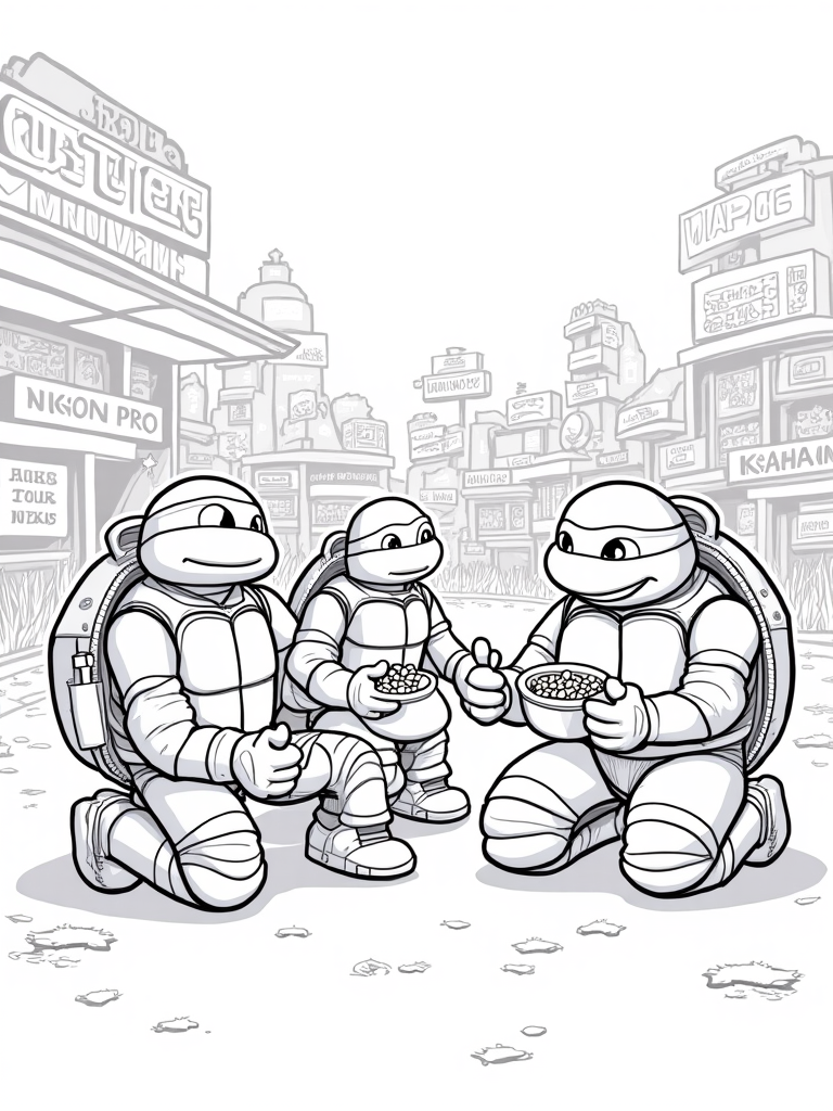 Teenage Mutant Ninja Turtles at zoo coloring pages