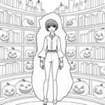 Wednesday Addams in a pumpkin library