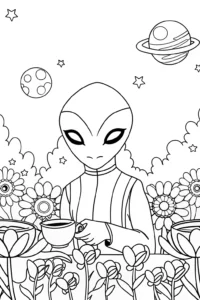 A coloring page of Venom’s Galactic Garden Tea Ceremony Coloring Page