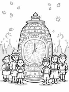 A coloring page of Children around a time capsule