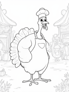 A coloring page of Turkey at the carnival