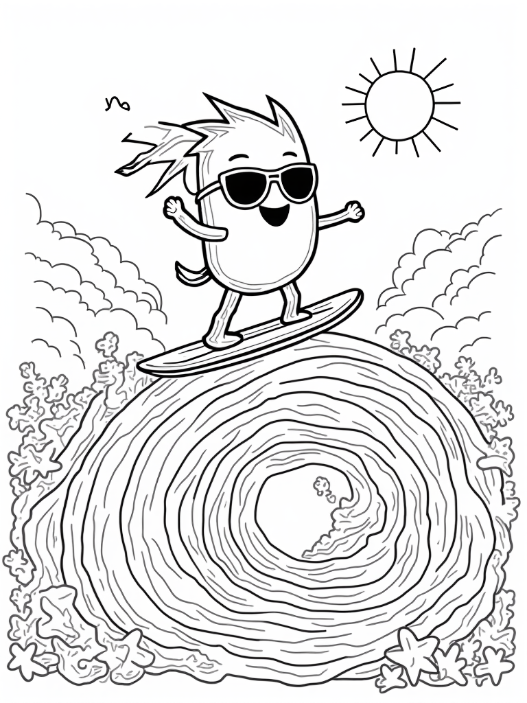 Lightning bolt surfing on a rainbow wave