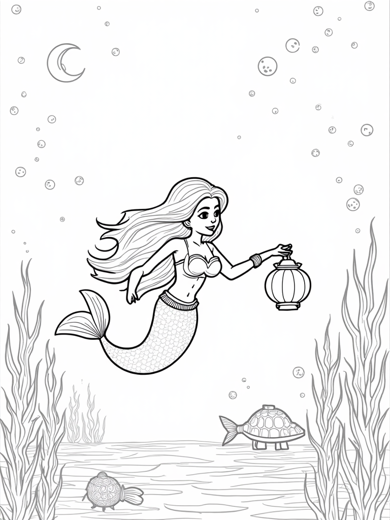 Little mermaid exploring at night
