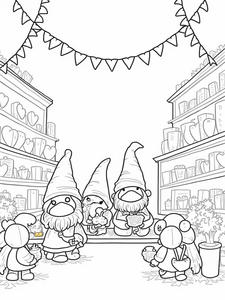 Love gnomes making gifts coloring pages