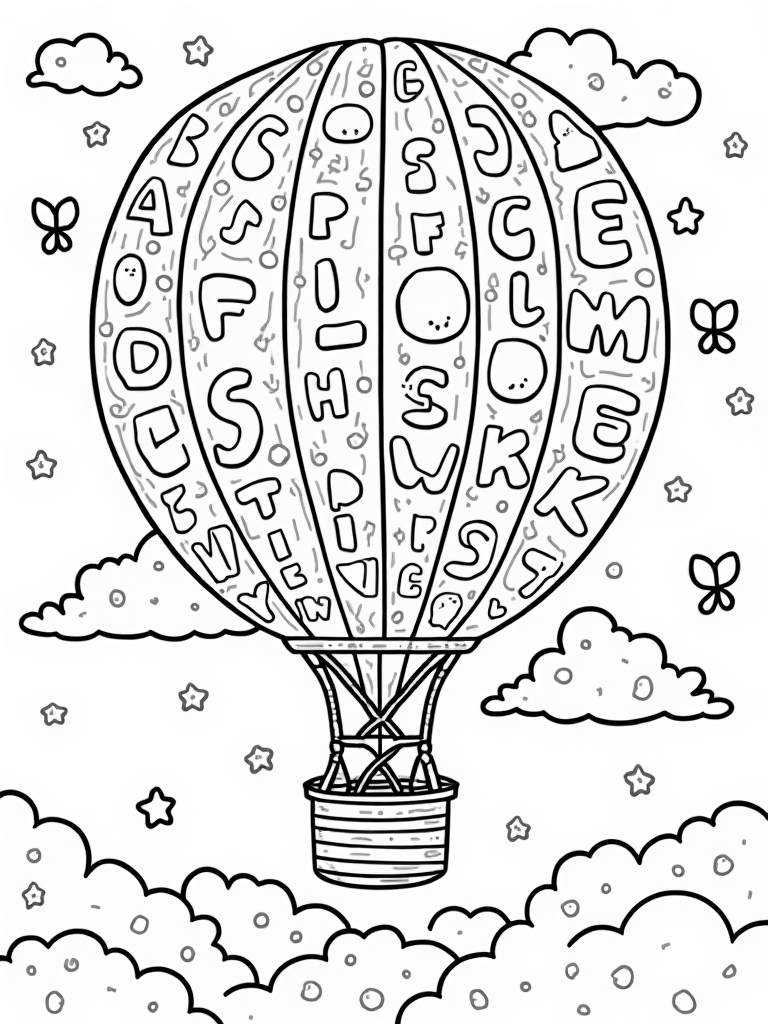 Alphabet hot air balloon coloring
