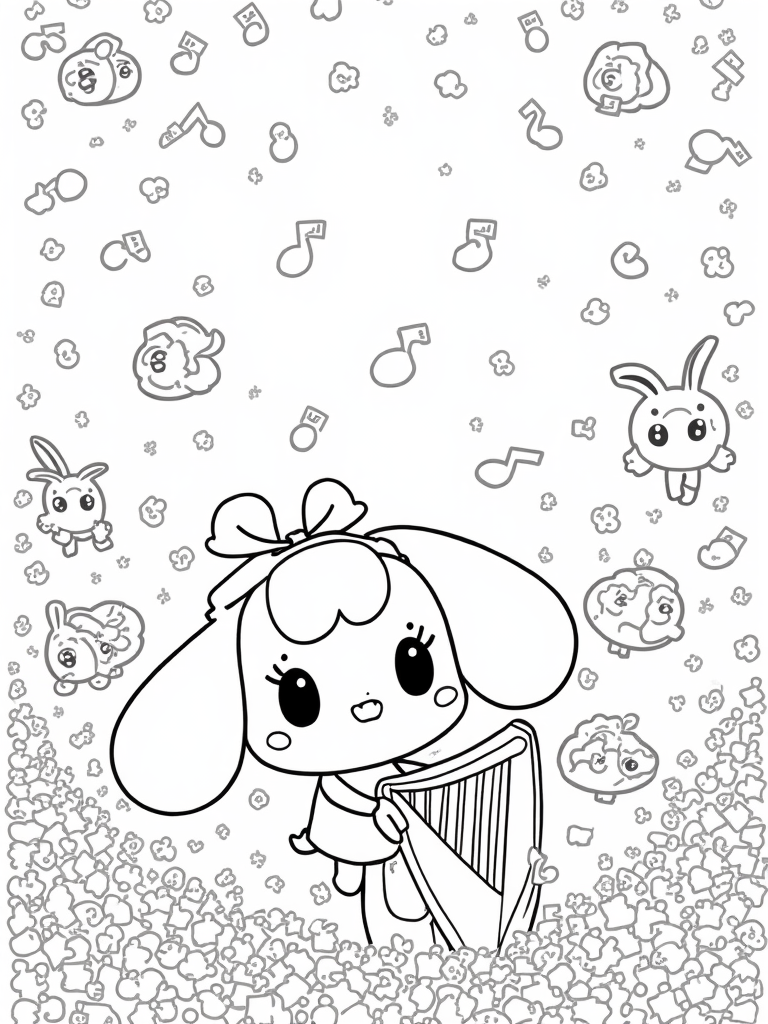 Cinnamoroll playing a harp