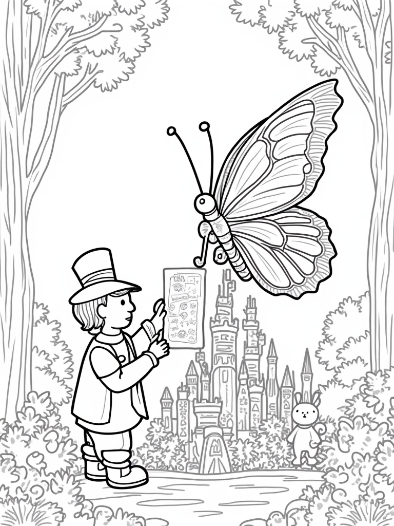 Butterfly architect designing a castle
