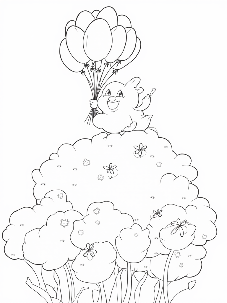 Huggy Wuggy floating with balloons