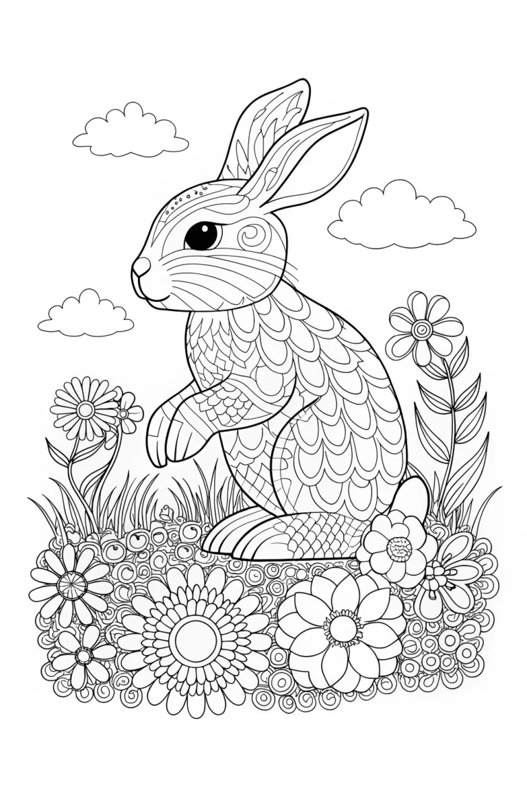 Rabbit planting flowers in the sky Coloring Page - Free & Printable