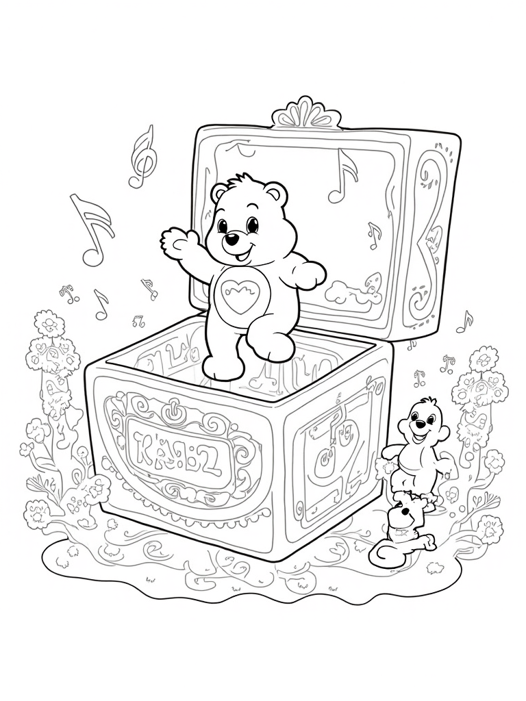 Cheer Bear in a music box Coloring Page Free & Printable