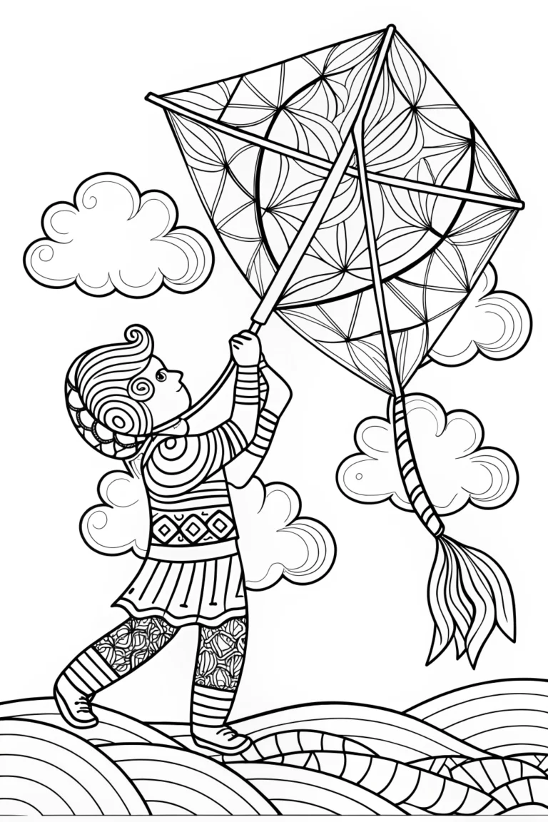 Zephyr flying a kite Coloring Page - Free \u0026 Printable, image size:768x1152