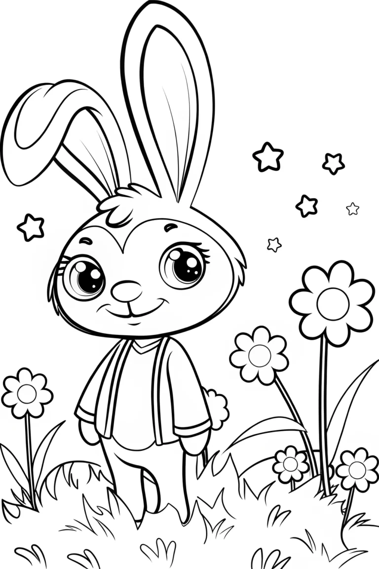 Space bunny in a magical garden Coloring Page - Free & Printable