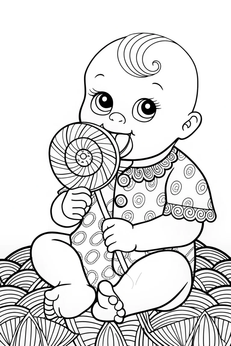 Baby enjoying a lollipop Coloring Page - Free &amp; Printable