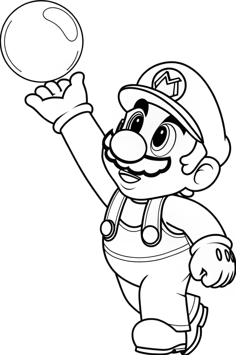 Mario Reaching Mario reaching for a bubble Coloring Page - Free & Printable