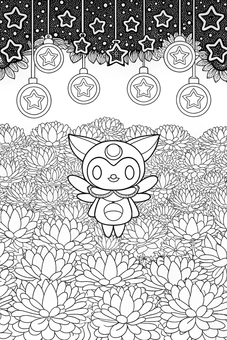 Kuromi in a celestial garden Coloring Page - Free & Printable