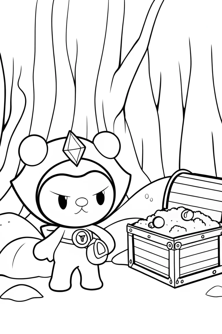 Kuromi treasure hunt in a cave Coloring Page - Free & Printable