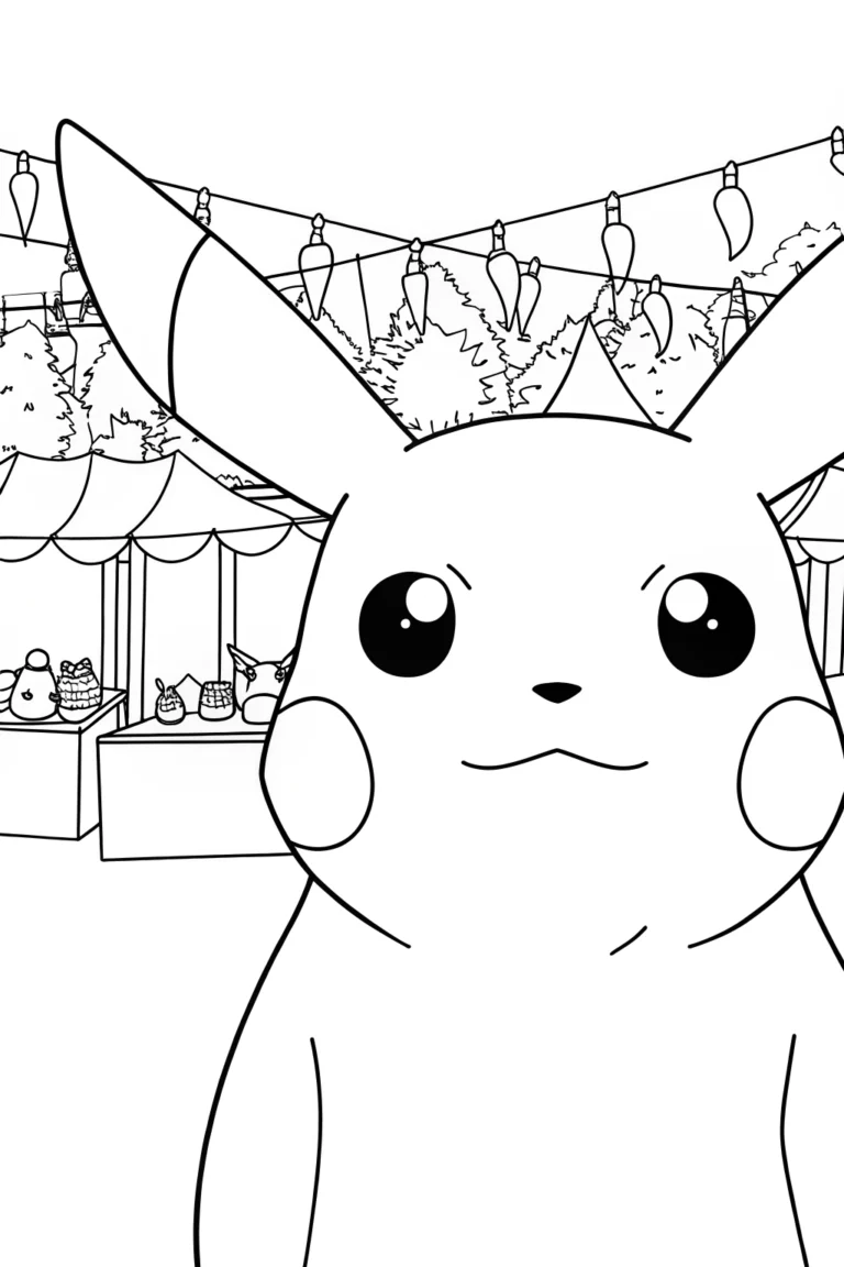 Pikachu at the enchanted market Coloring Page - Free & Printable