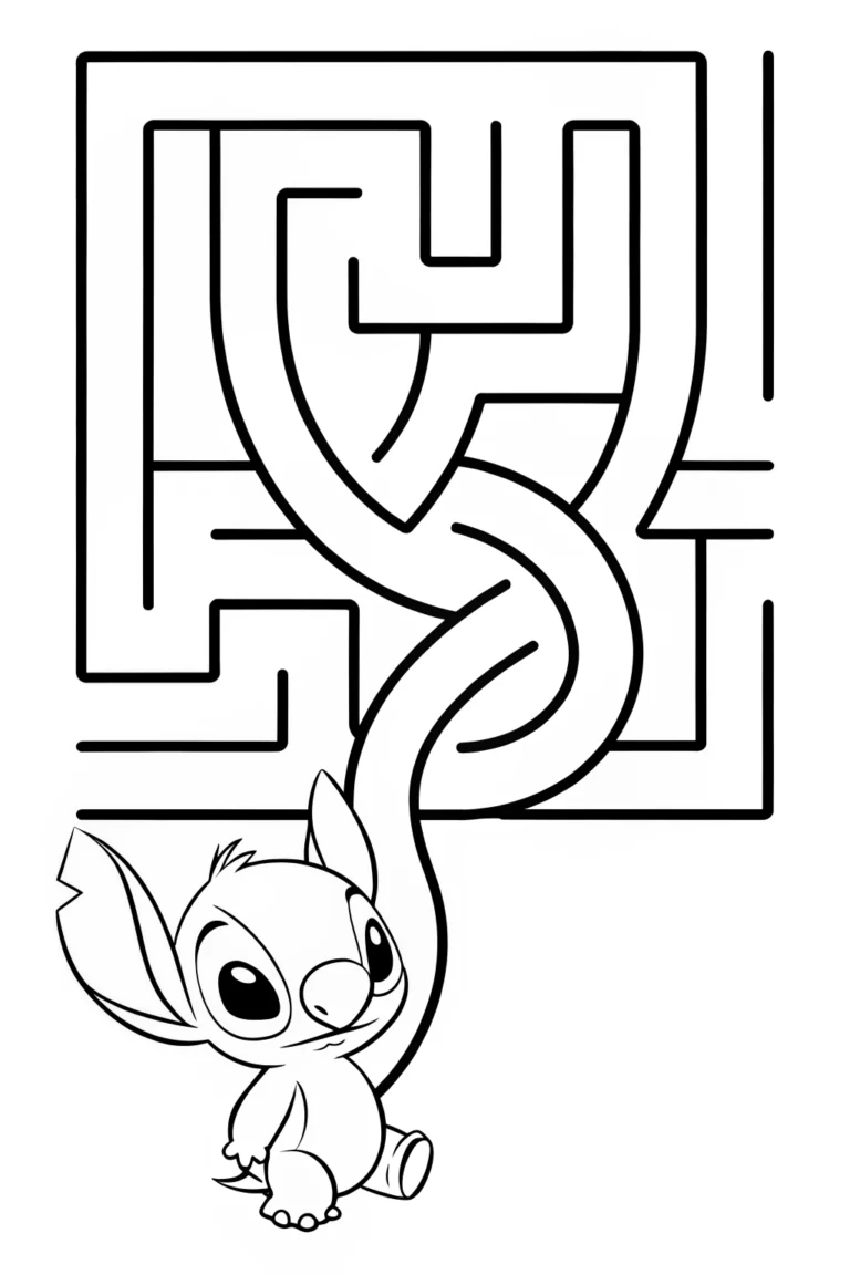 Stitch exploring a thread labyrinth Coloring Page - Free & Printable