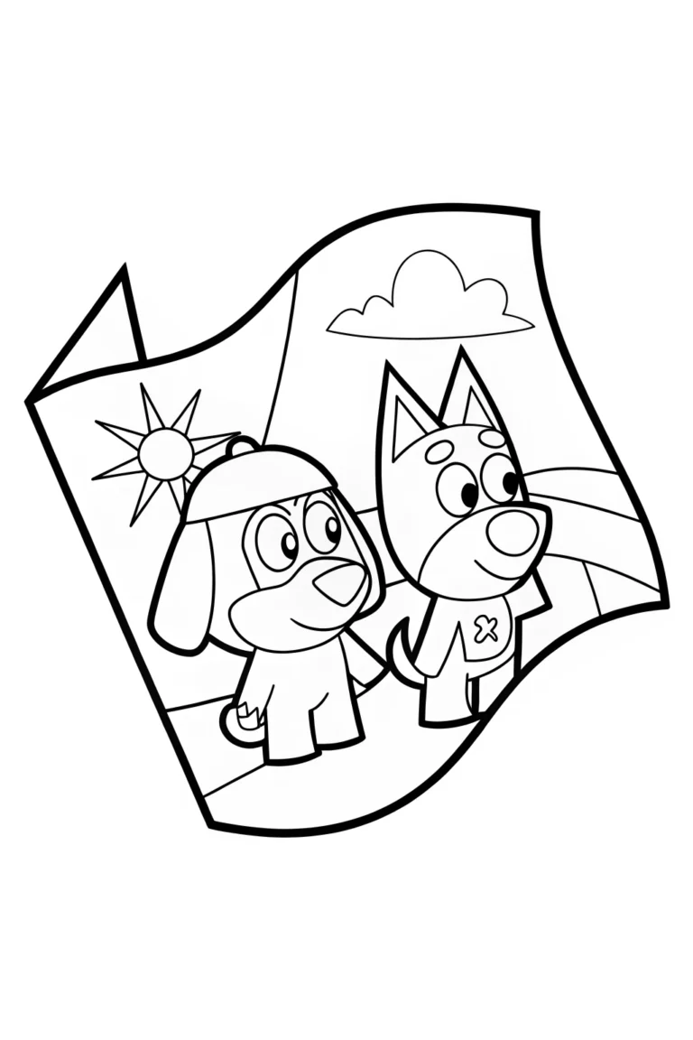 Bluey and Bingo's treasure map quest Coloring Page - Free & Printable