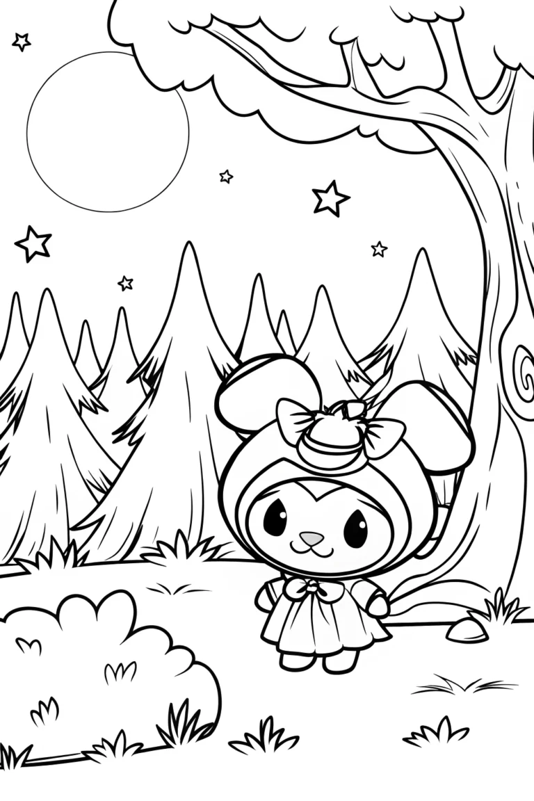Kuromi's moonlit forest adventure Coloring Page - Free & Printable