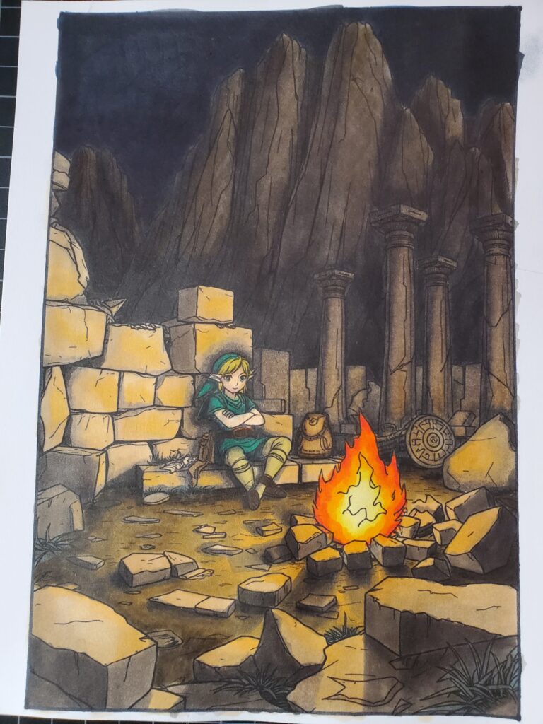 Link by the campfire