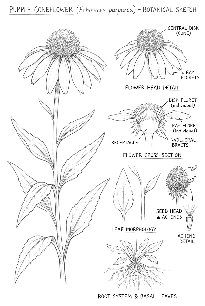 Botanical cone flower coloring page from idea gallery