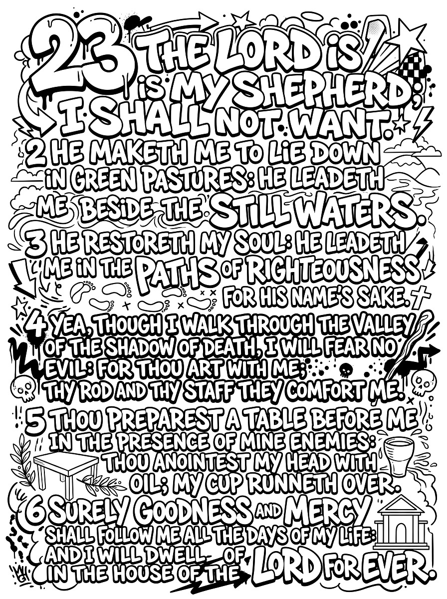 Psalm 23 graffiti word art page from idea gallery