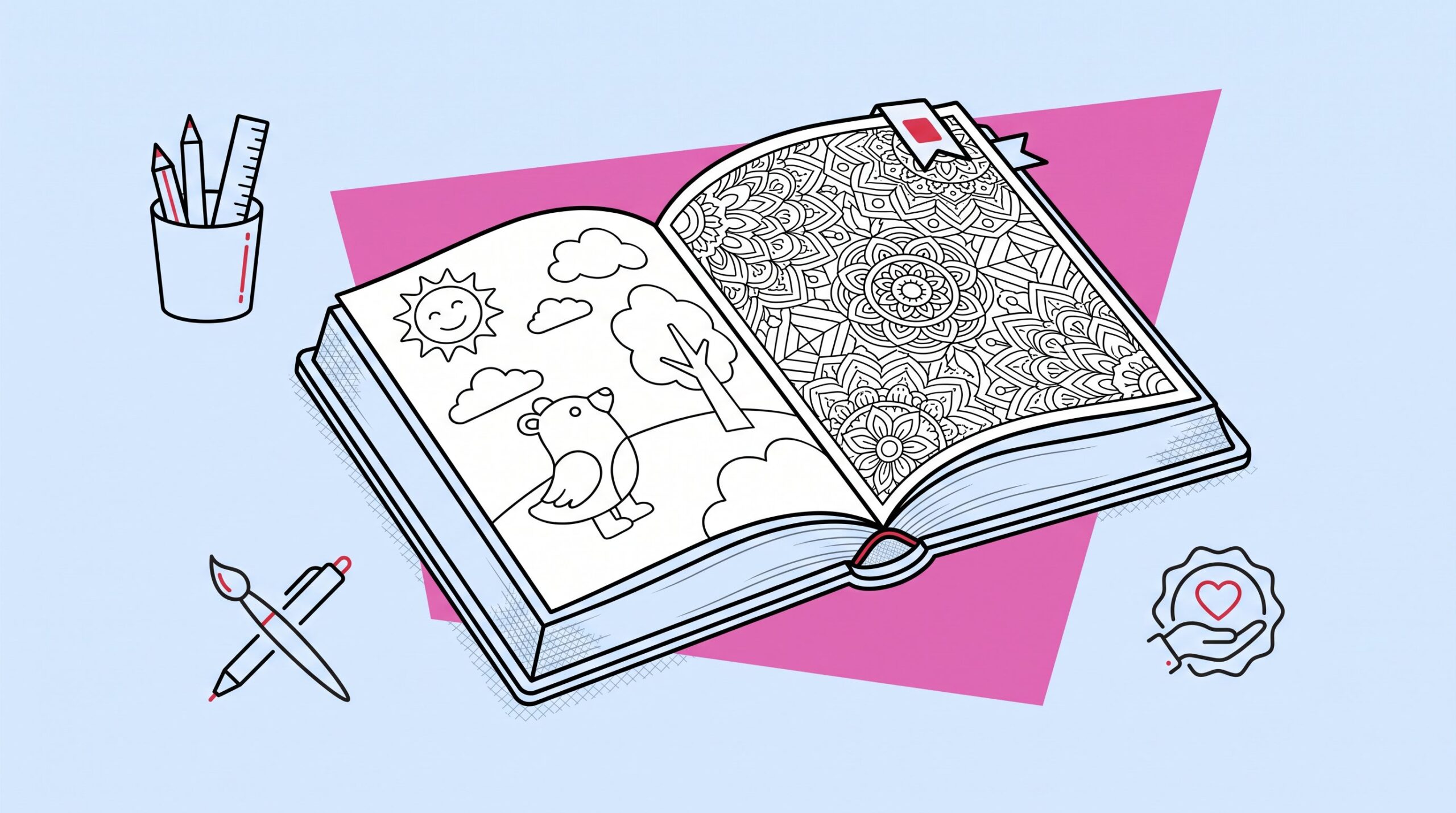 Open custom coloring book for children, adults, creators, and organizations.