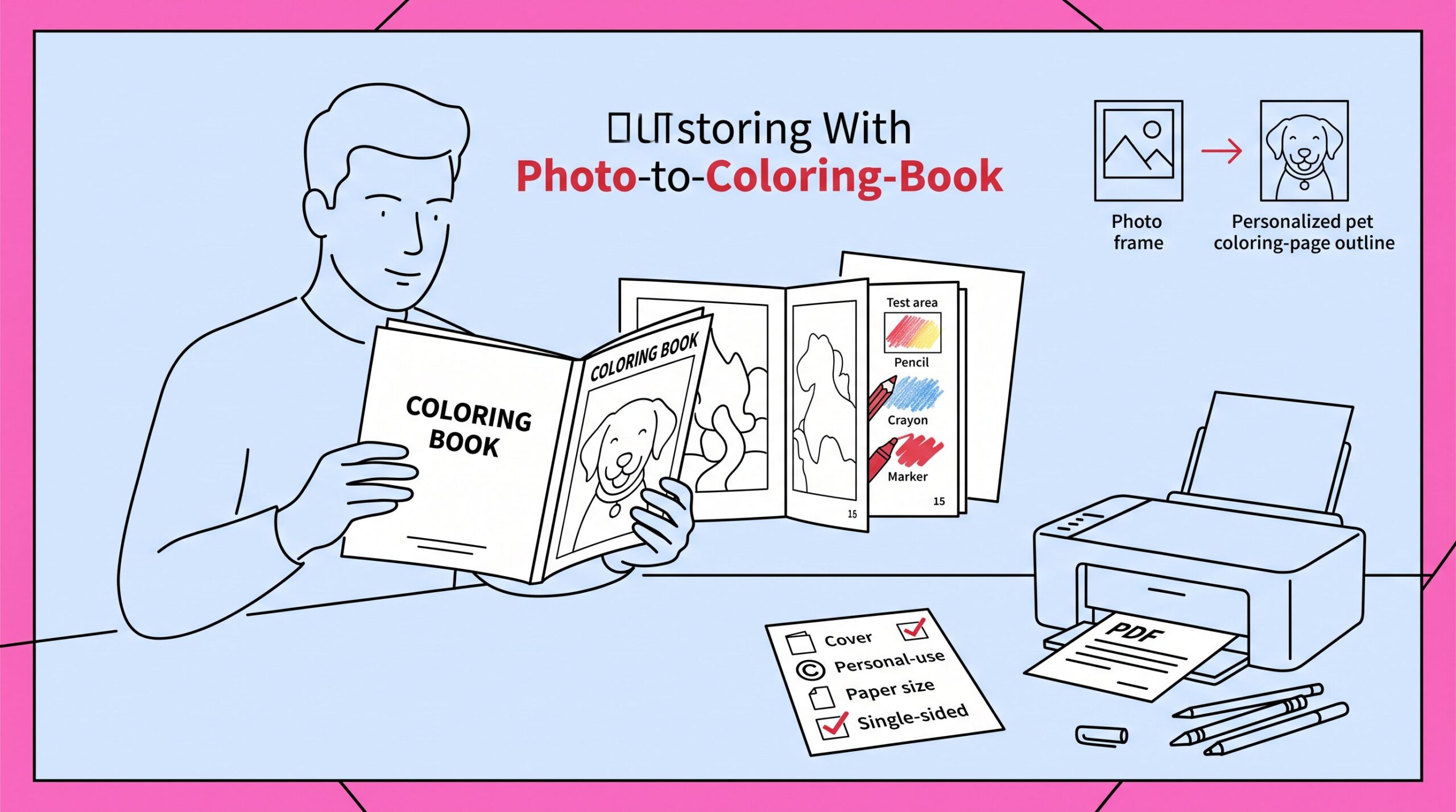 Creator checks a printed coloring book for clean pages and safe margins.