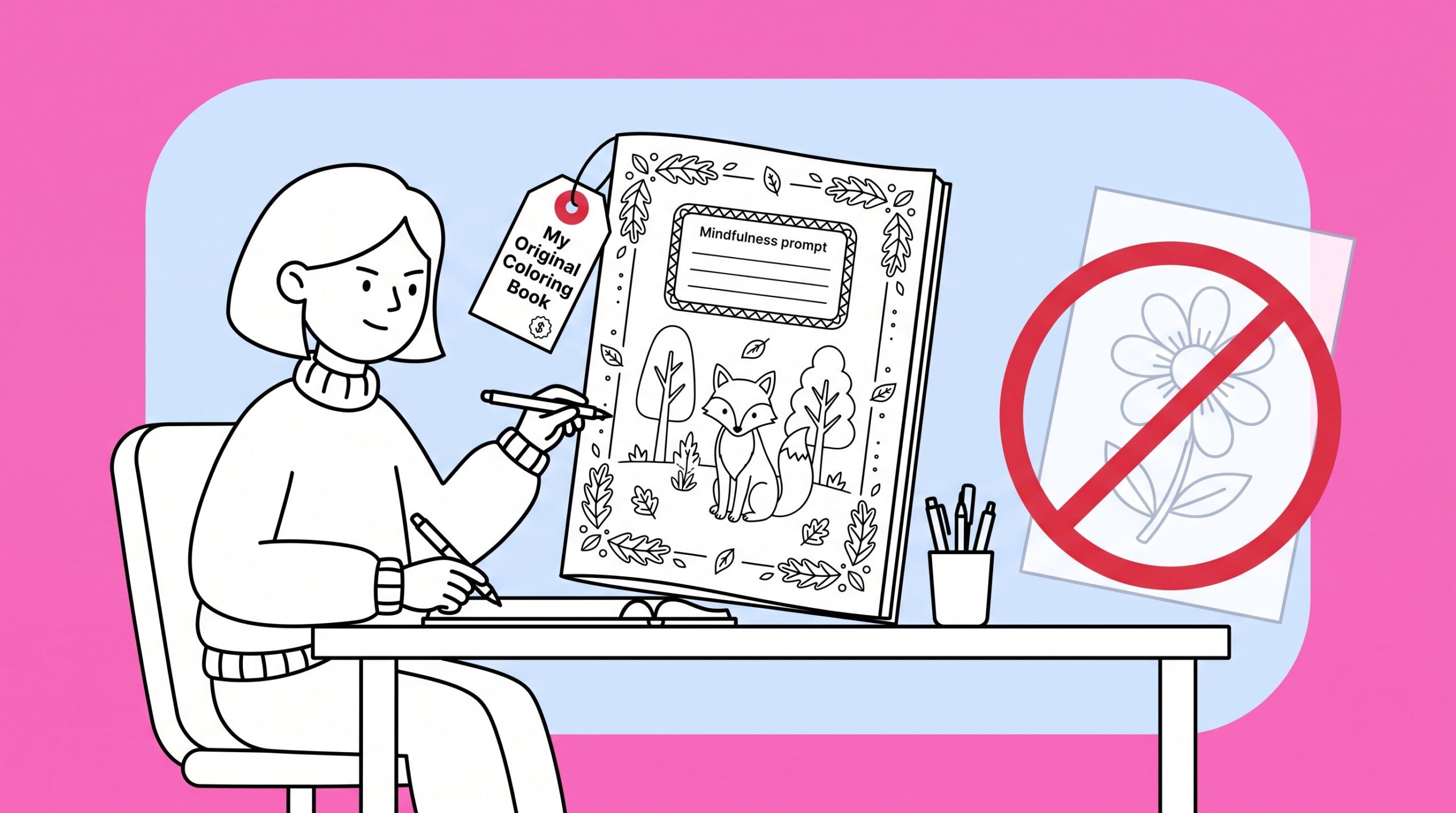 Creator designs an original woodland coloring book ready to sell.