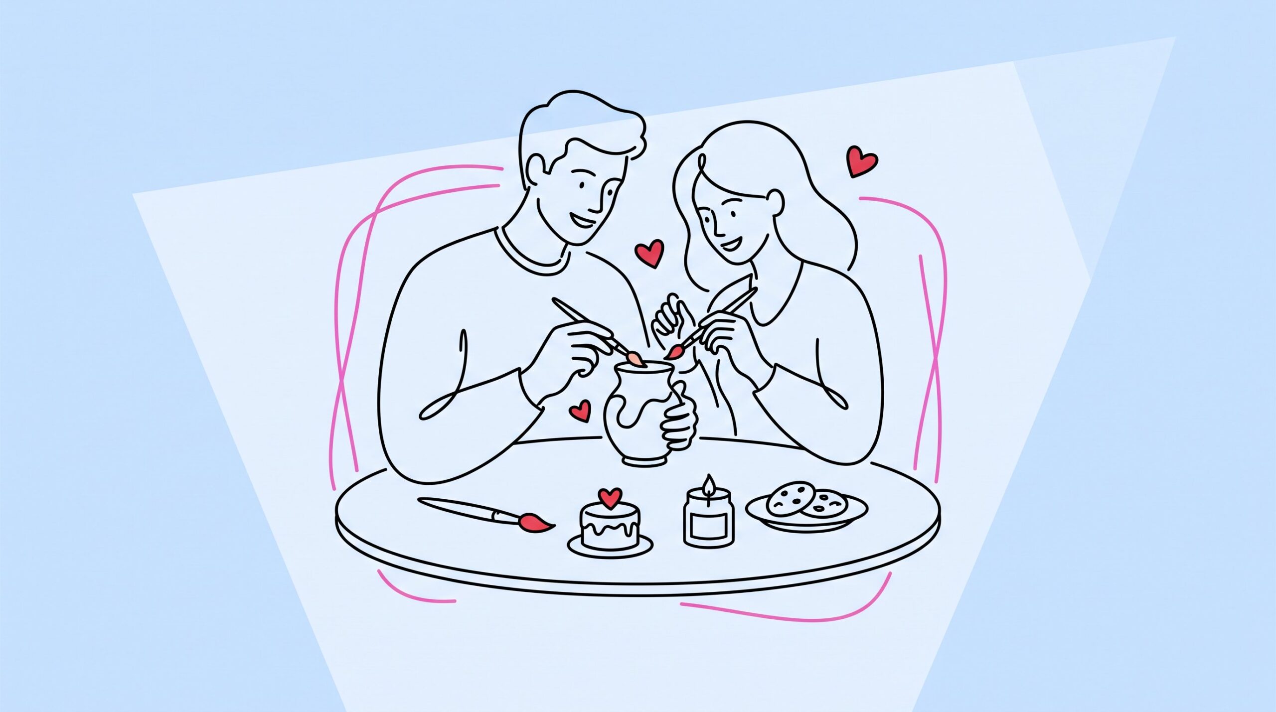 Two people enjoy a creative birthday activity together at a table.