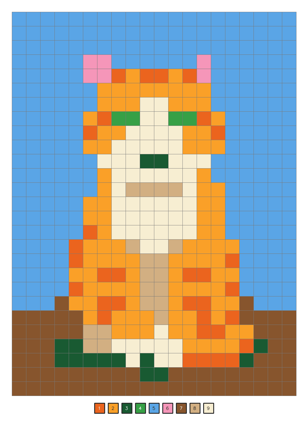 A kids mystery mosaic answer key showing an orange cat on grass