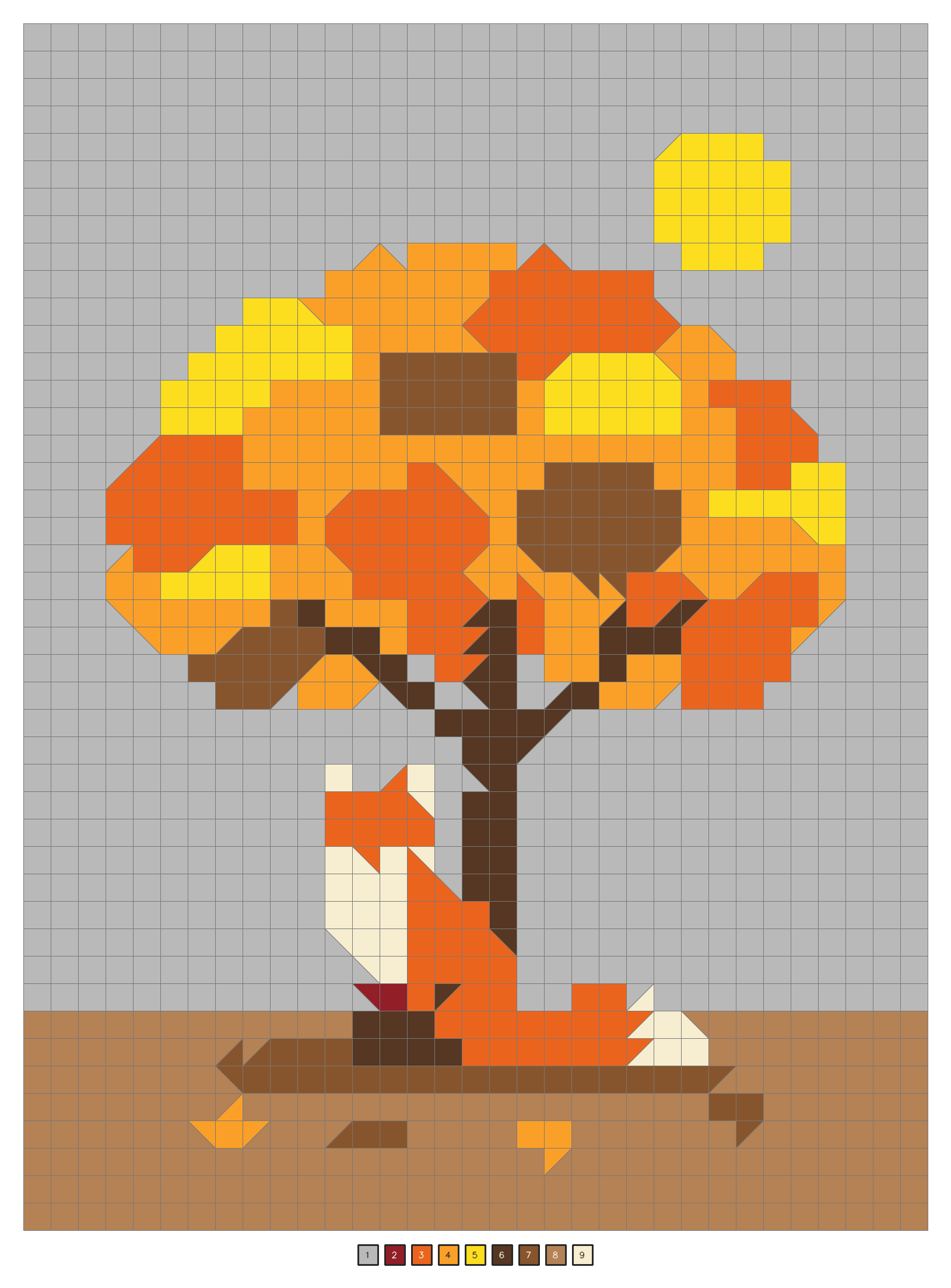 The finished answer key showing a red fox under an autumn tree