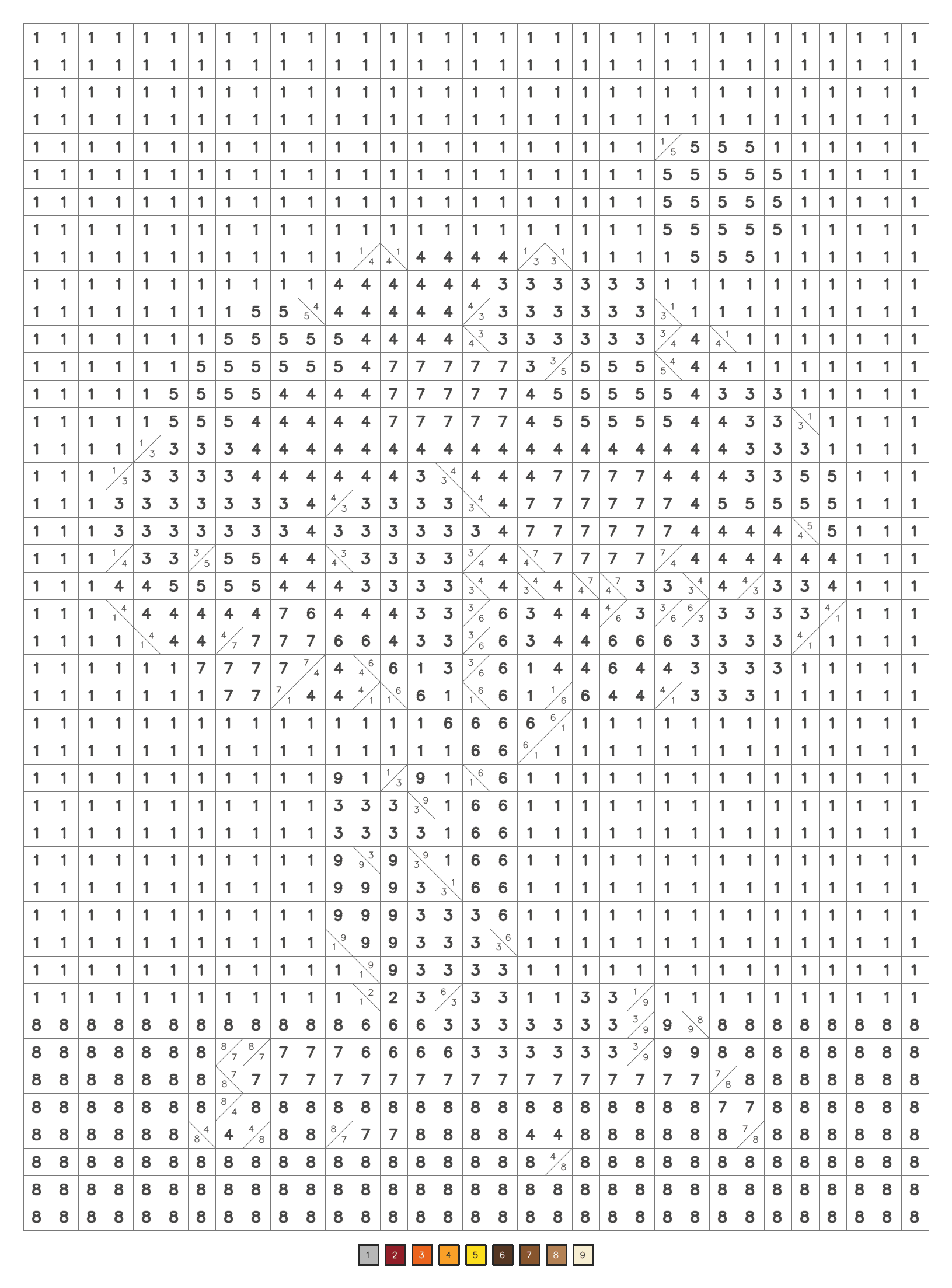A classic mystery mosaic puzzle page covered in numbered squares
