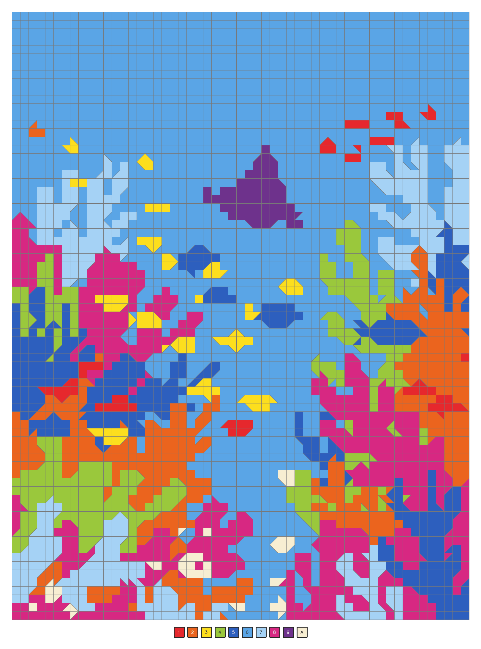 An expert mystery mosaic answer key showing a coral reef with tropical fish